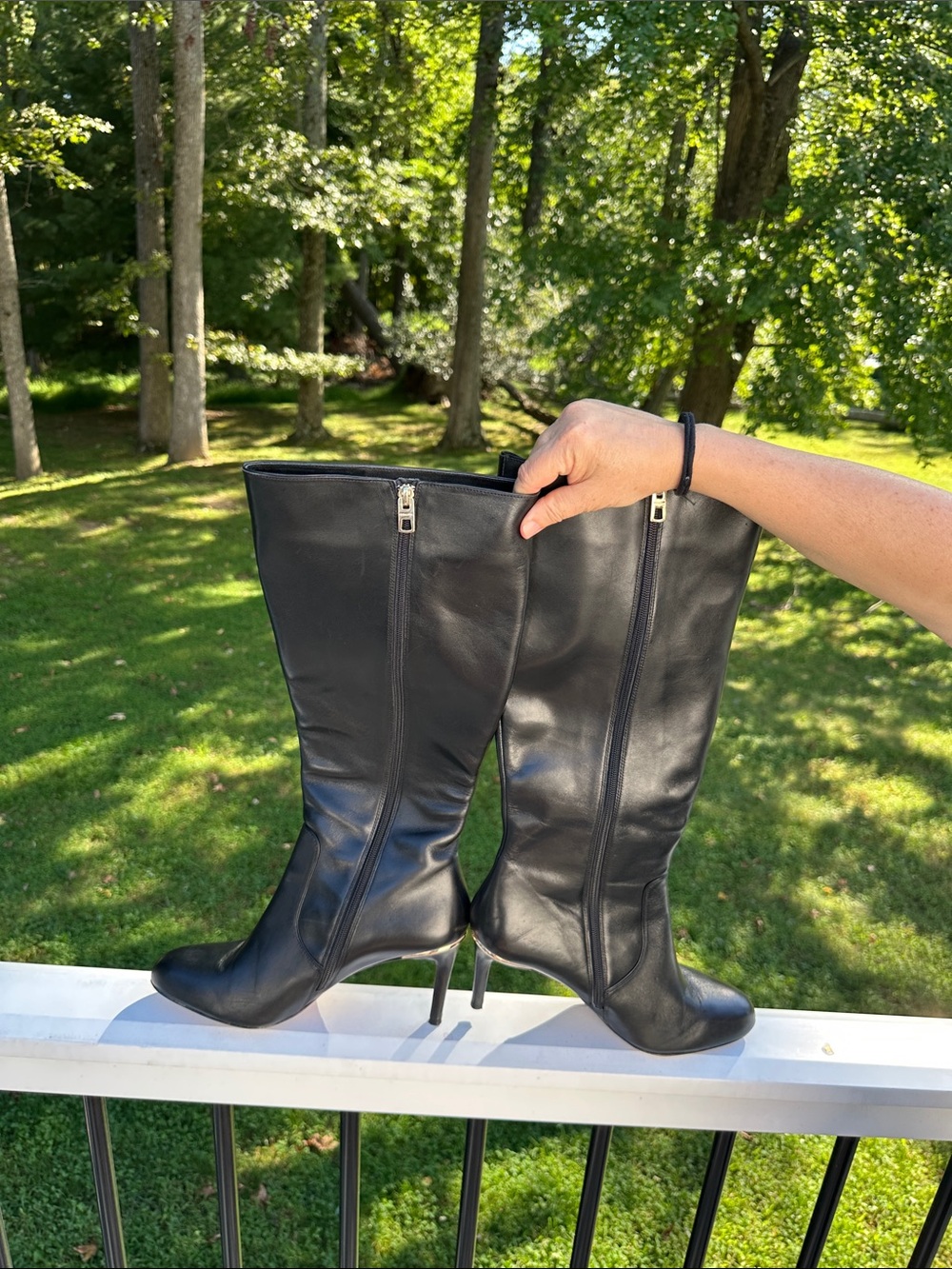 Coach Black Leather Knee-High Stiletto Boots